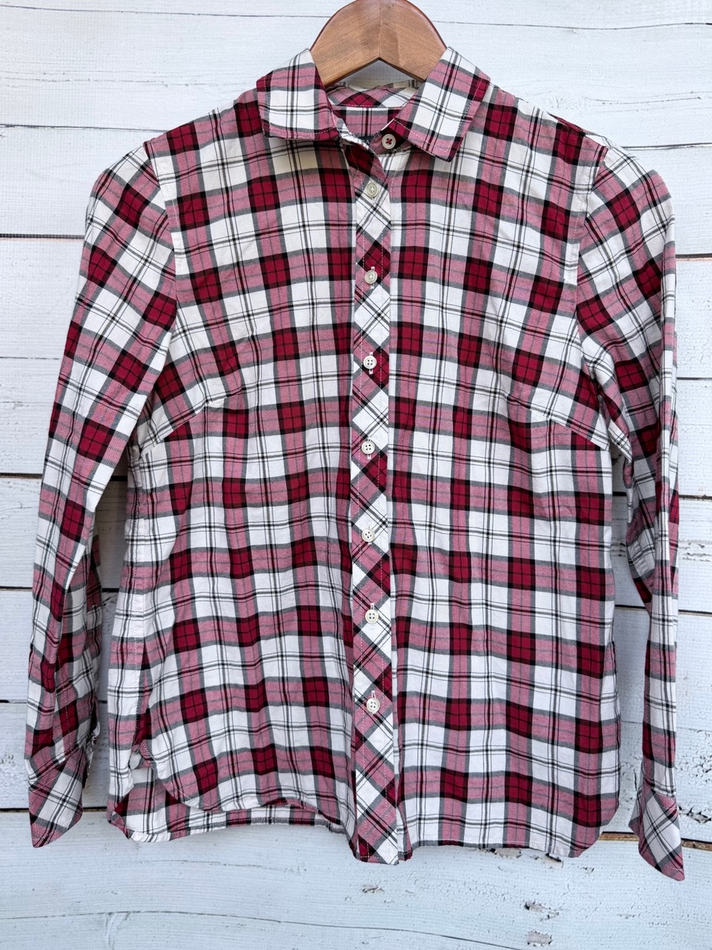 Talbots Petites Plaid Button Down Collared Long Sleeve Shirt Size P
